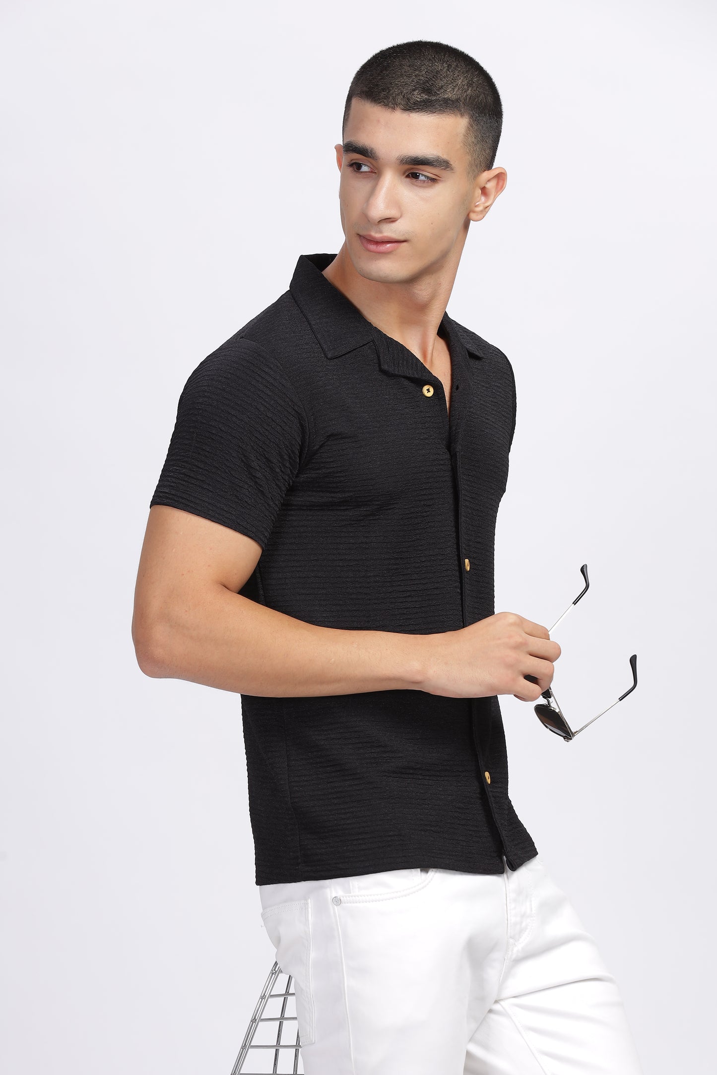 Textured Black Men's Shirt