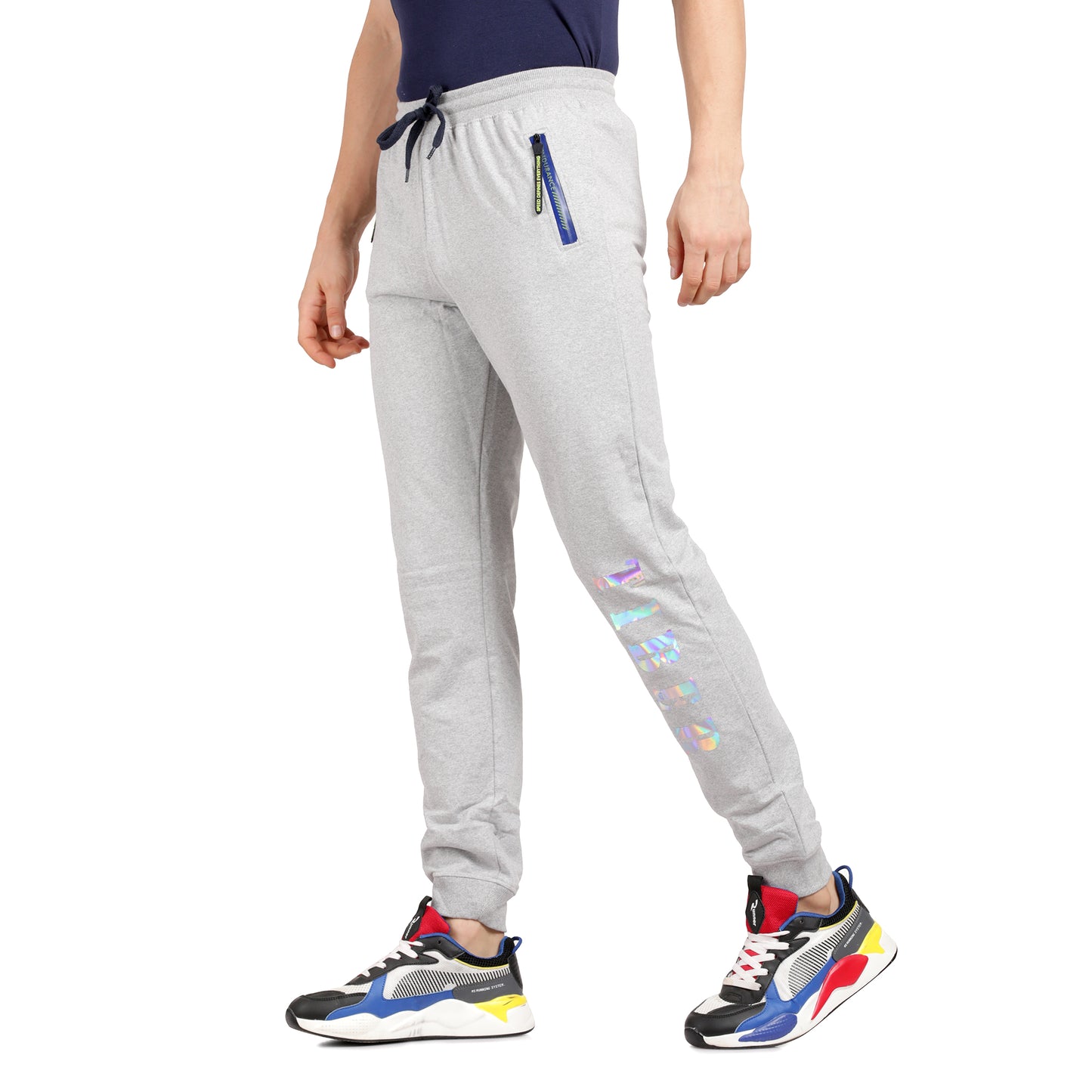 Side Zipper Navy Blue Men's Jogger Pants