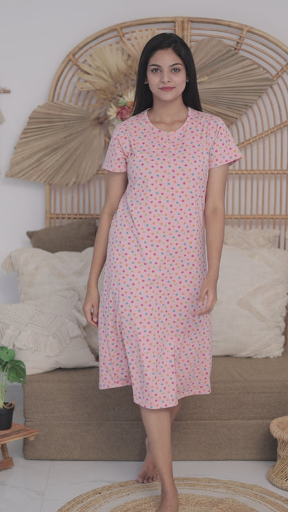 Carnation Pink Polka Dots Sleep Dress