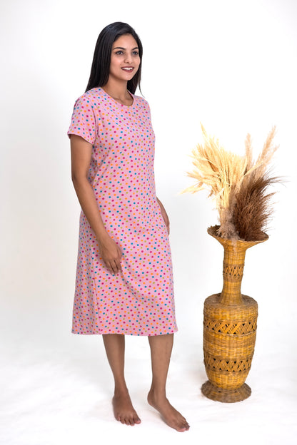 Carnation Pink Polka Dots Sleep Dress