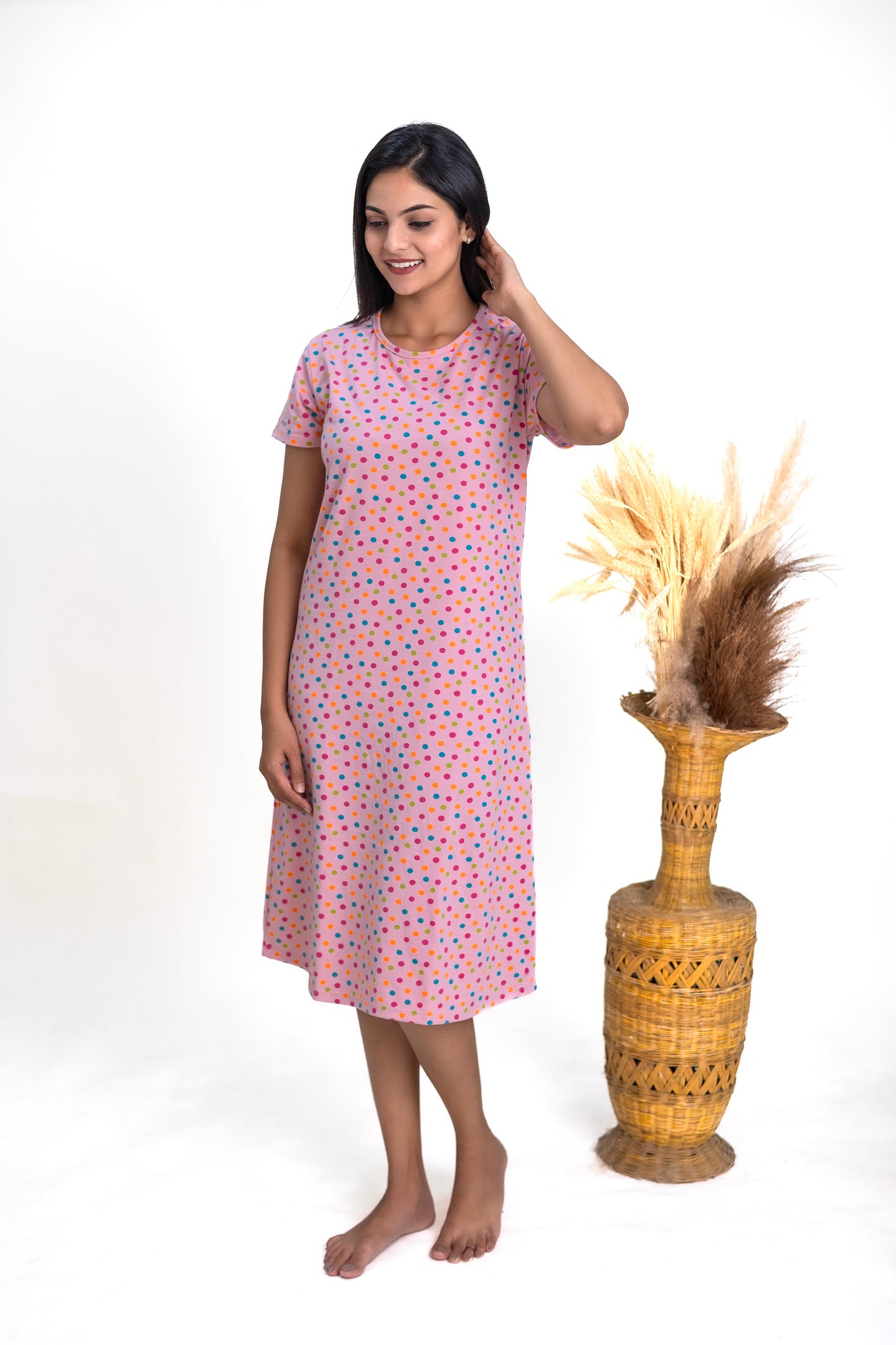 Carnation Pink Polka Dots Sleep Dress