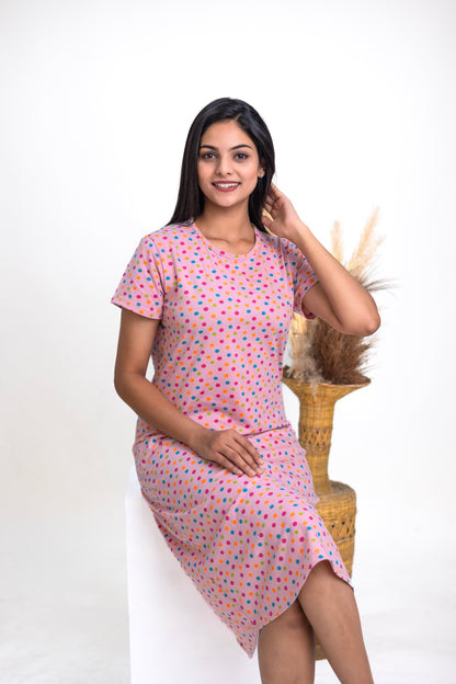 Carnation Pink Polka Dots Sleep Dress