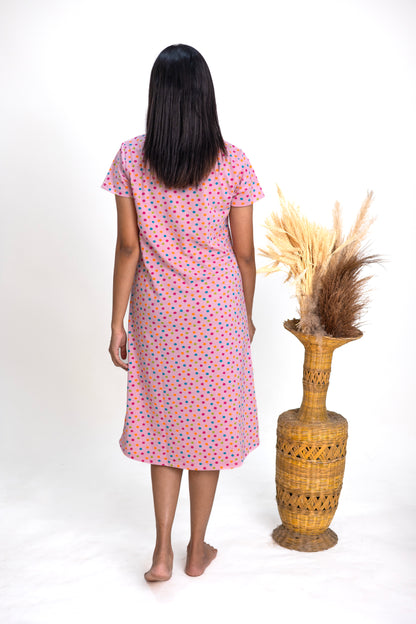 Carnation Pink Polka Dots Sleep Dress